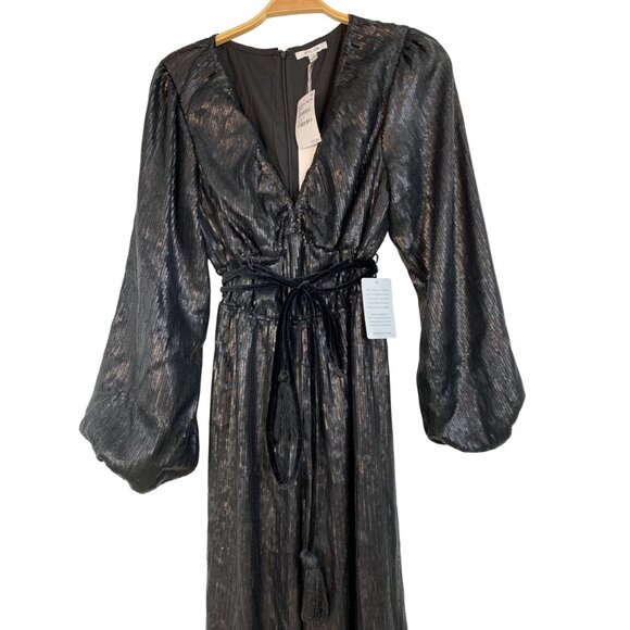 BTFL-Life Black Sequin Wide-Leg Jumpsuit M Poof Sleeves Fully Lined RV10313 NWT - Picture 2 of 15